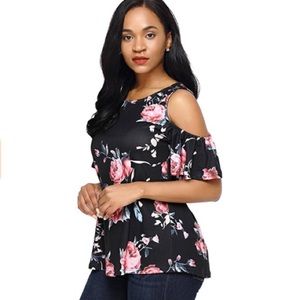 🌷Black Floral Cold Shoulder Blouse🌷